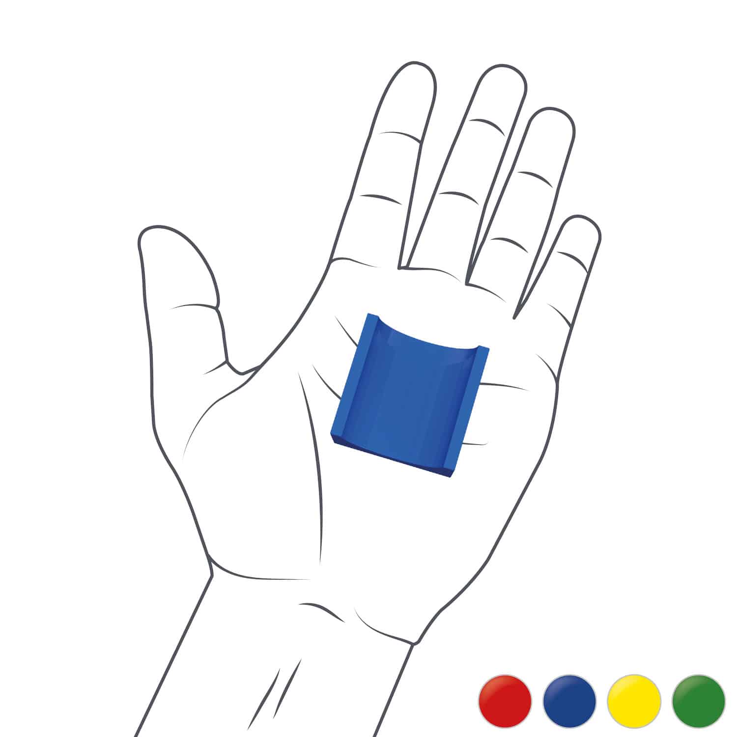 Hand mit Hubelino Kugelbahn Baustein blau
