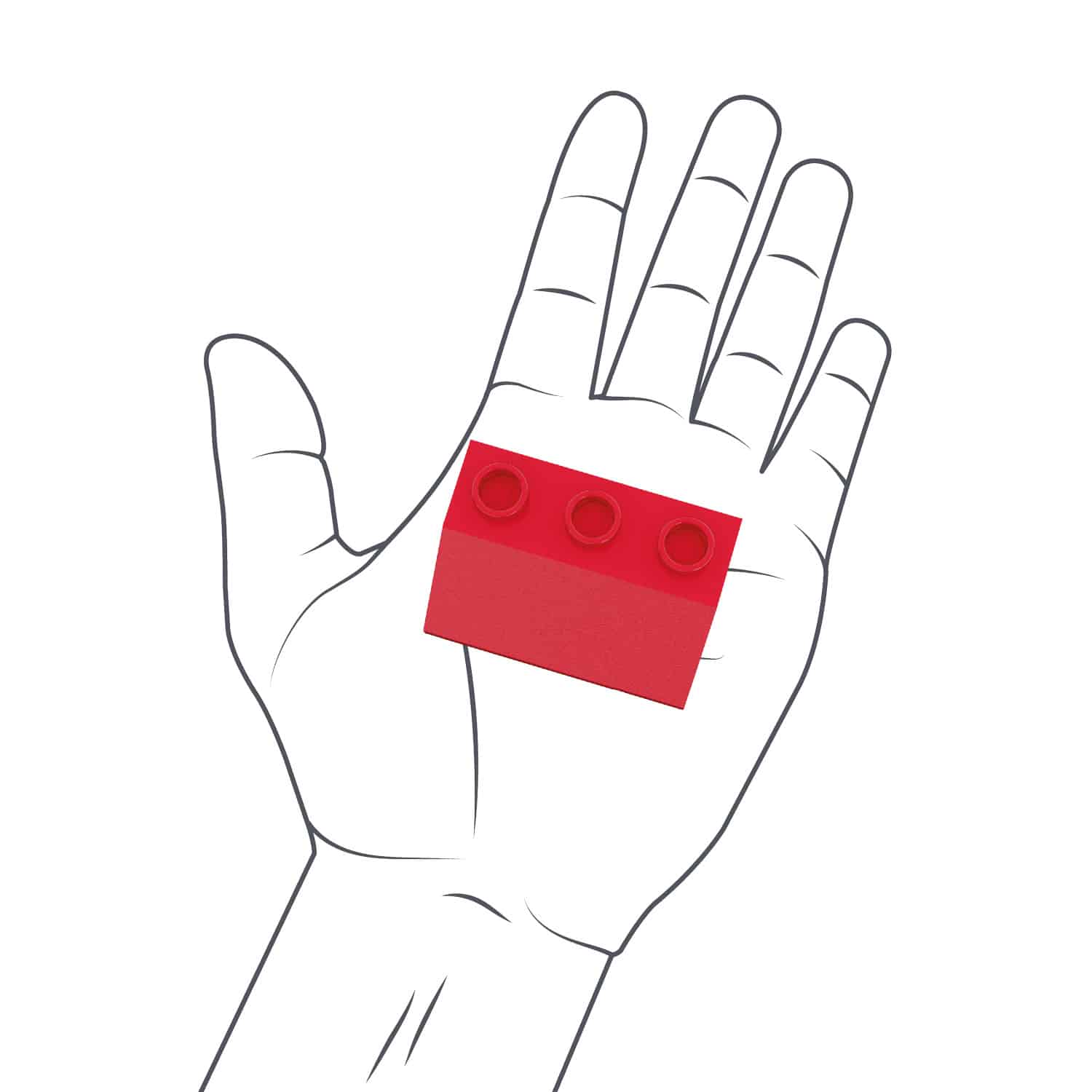 Hand mit Hubelino Kugelbahn Baustein Dachstein