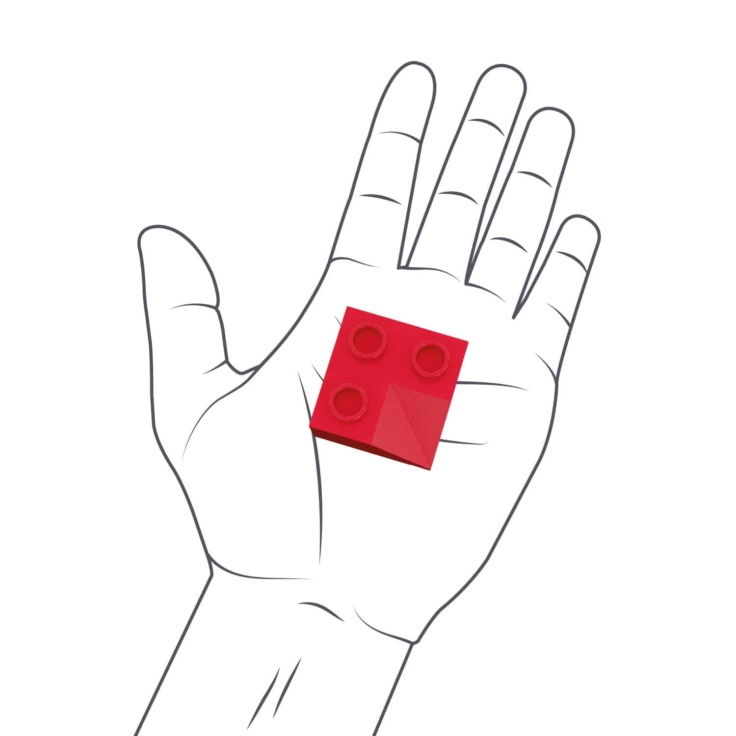 Hand mit Hubelino Kugelbahn Baustein Dachstein