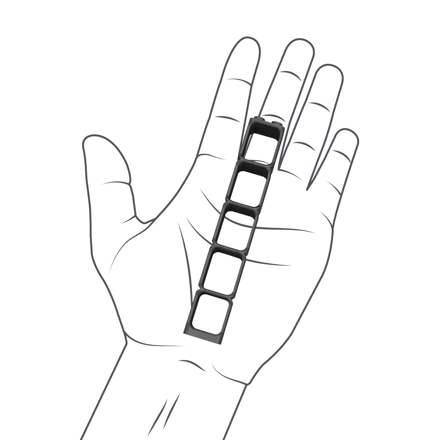 Hand mit Hubelino Pi Kugelbahn Klemmbaustein hoch