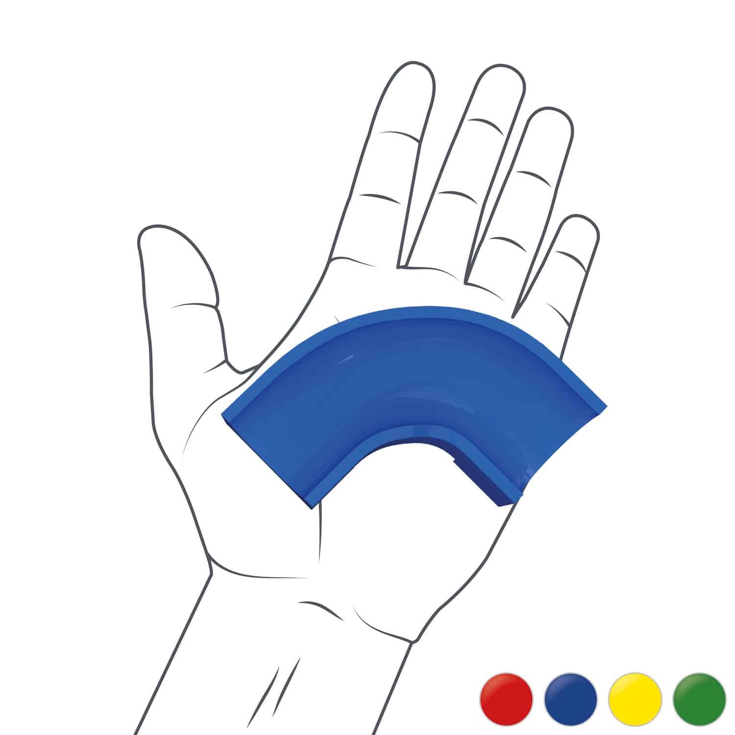 Hand mit Hubelino Kugelbahn Baustein Kurve blau