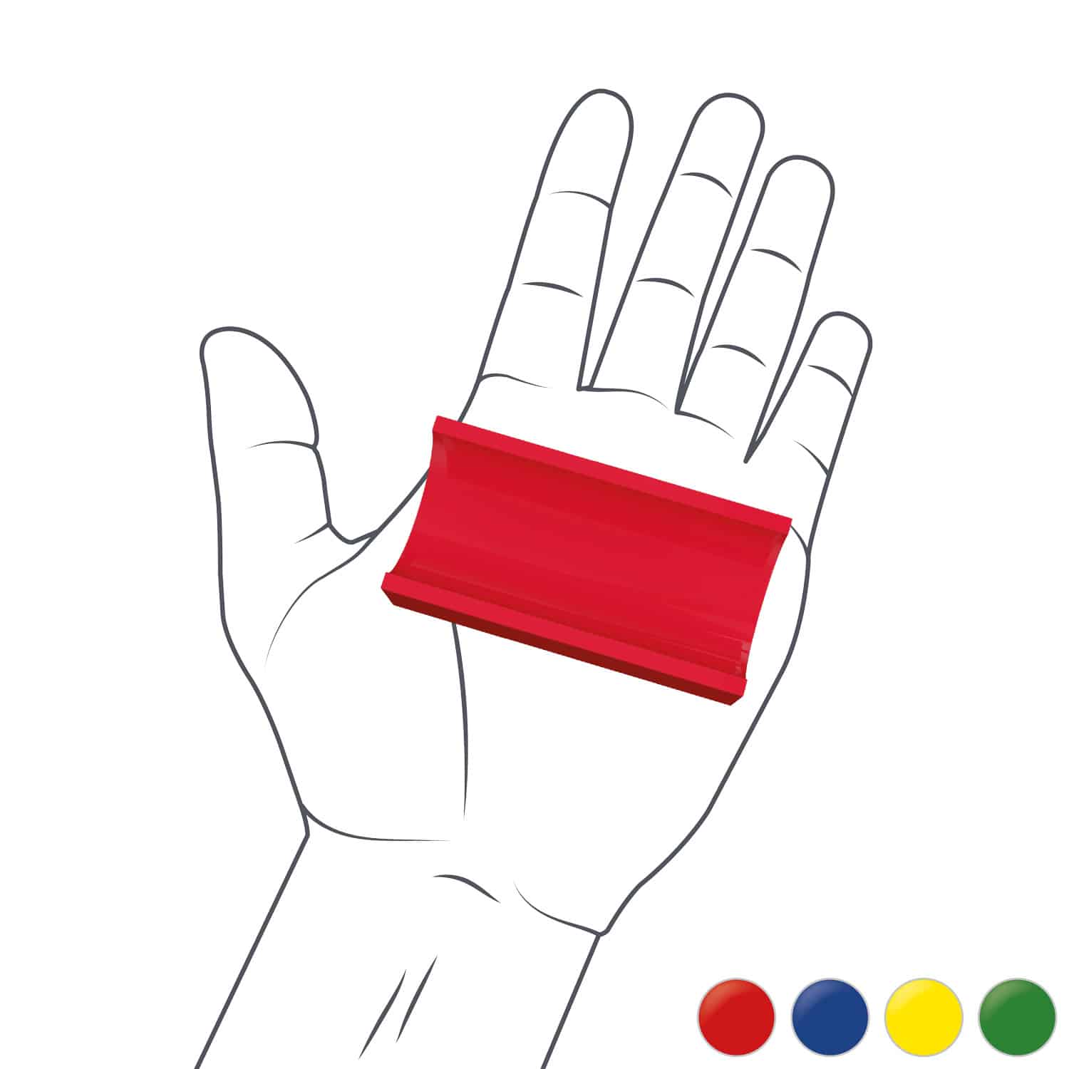 Hand mit Hubelino Kugelbahn Baustein rot