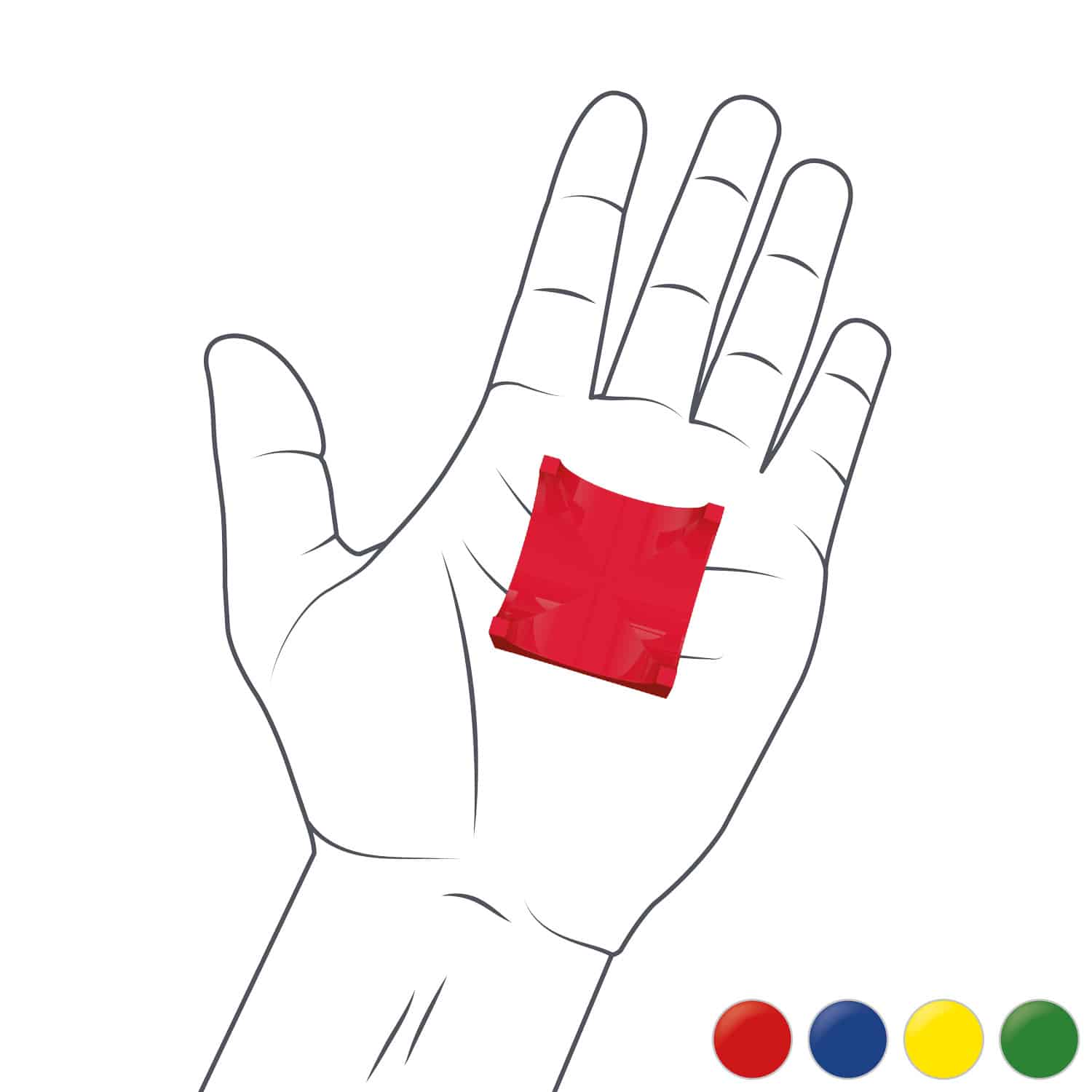 Hand mit Hubelino Kugelbahn Baustein rot