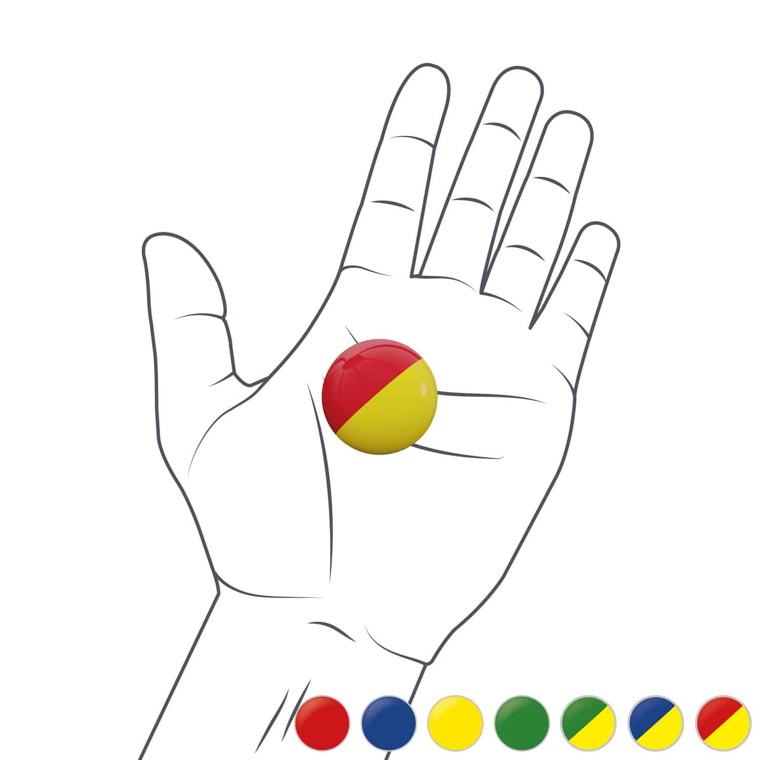 Hand mit Hubelino Kugelbahn Kugel rot-gelb